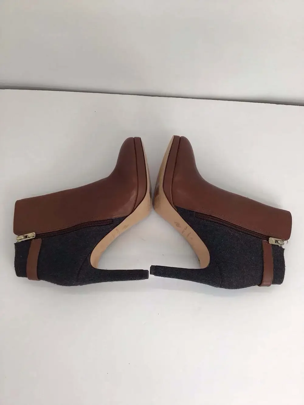Antonio Melani NWOT Knight Lee Leather/Wool Heeled Ankle Boots Brown/Gray Sz 7.5